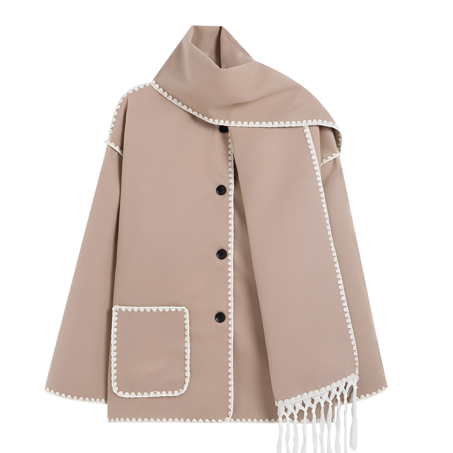 Amilia - Stylowa, luźno skrojona wełniana kurtka z szalem dla kobiet