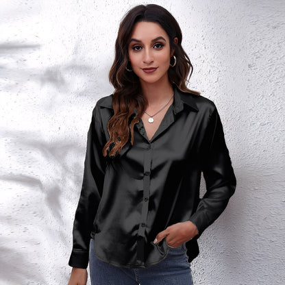 Haylee - Blouse décontractée pour femme en soie avec manches longues