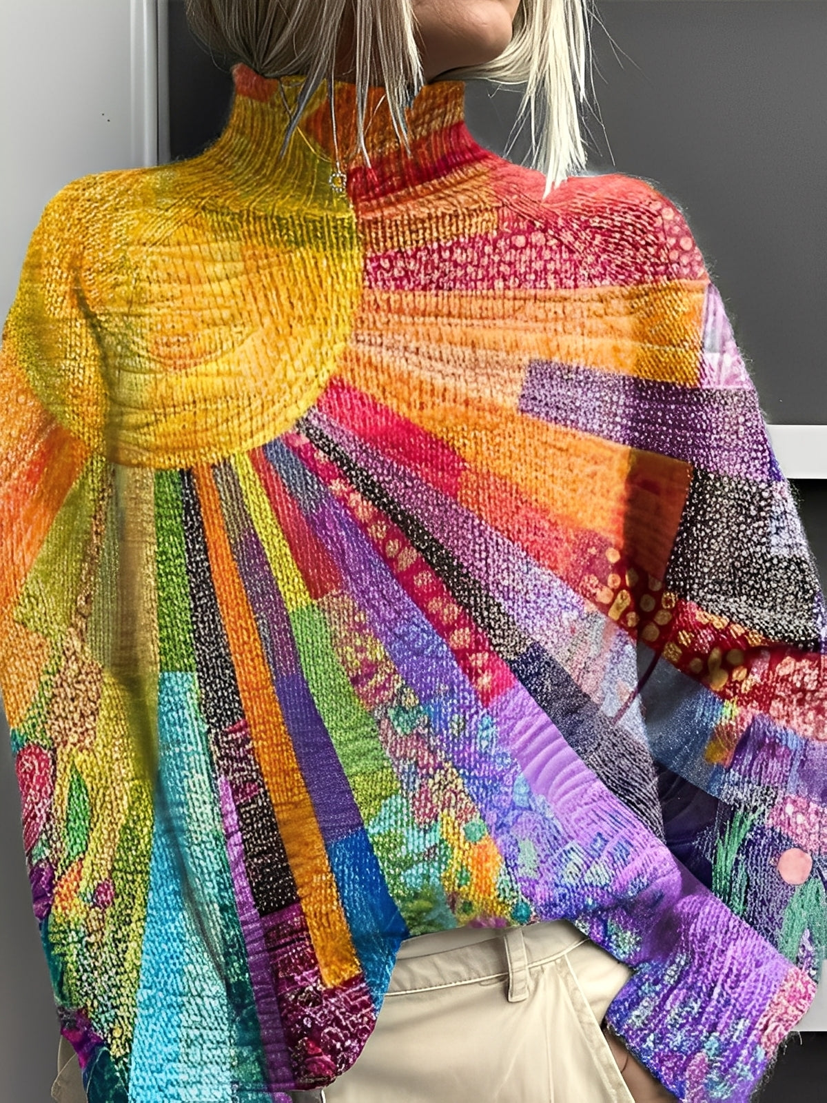 Giselle - Modny, kolorowy sweter z golfem dla kobiet