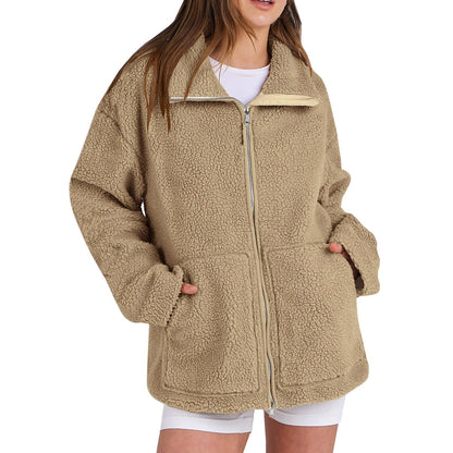 Adamina - Manteau en laine duveteux avec col montant pour femmes