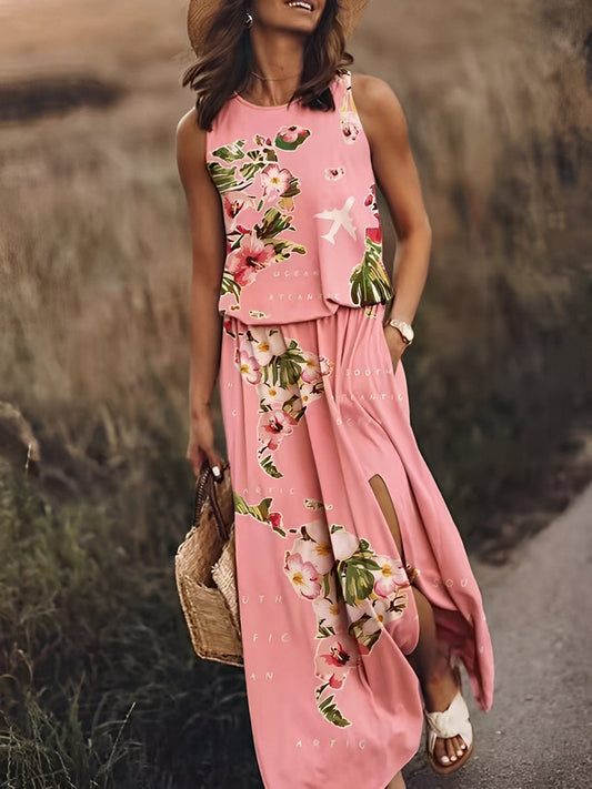 Averill - Damen-Sommermaxikleid mit geteiltem Saum