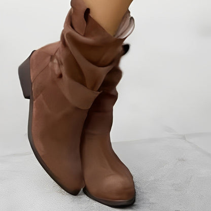 Celestine - Modne krótkie damskie kozaki z okrągłym noskiem