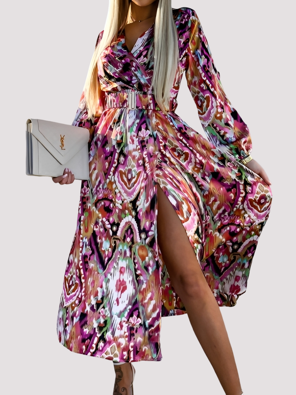 Alina - Elegantes Kleid im Bohemian-Stil mit hohem Schlitz für Damen