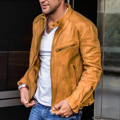 Winston - Blouson en cuir polyvalent avec col montant pour hommes