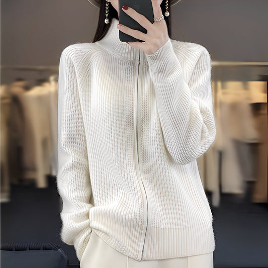 Margaret - Damen-Wollstrickjacke mit Reißverschluss