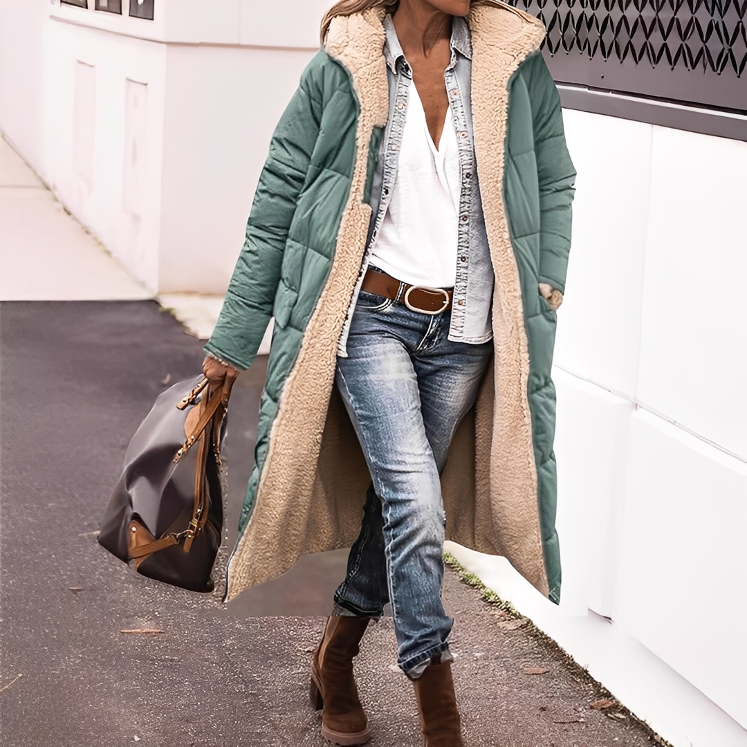 Nadège - Cappotto invernale lungo trapuntato da donna con cappuccio