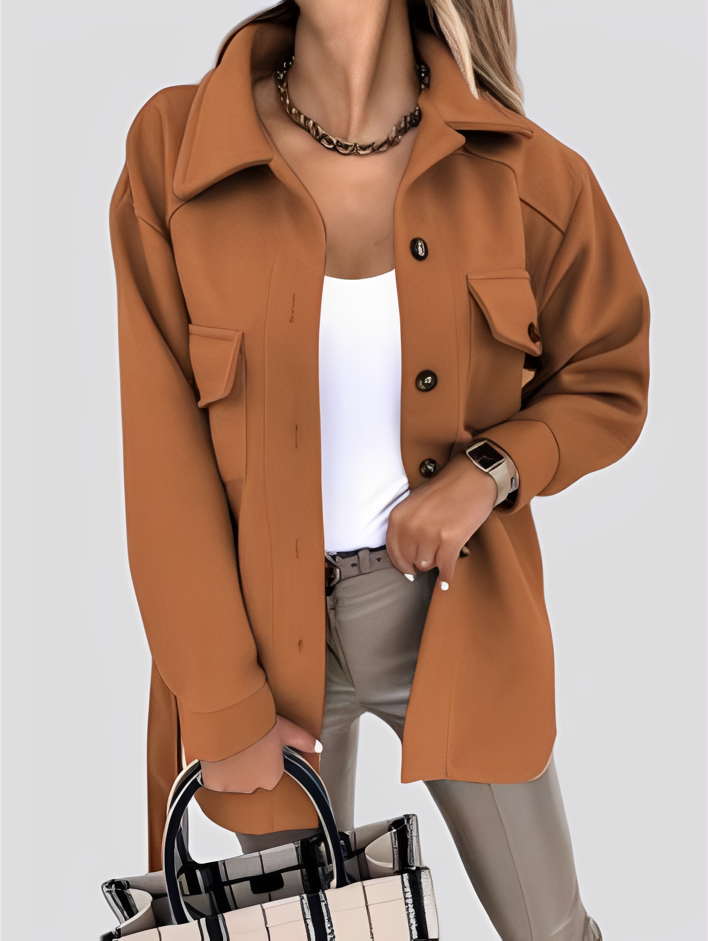 Tiffanie - nowoczesna, lekka damska kurtka z wełny z kołnierzem z klapami