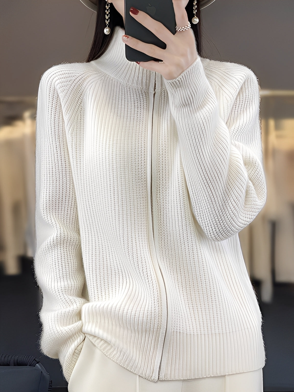 Brylee - Contemporary women's wool knit jacket with zipper