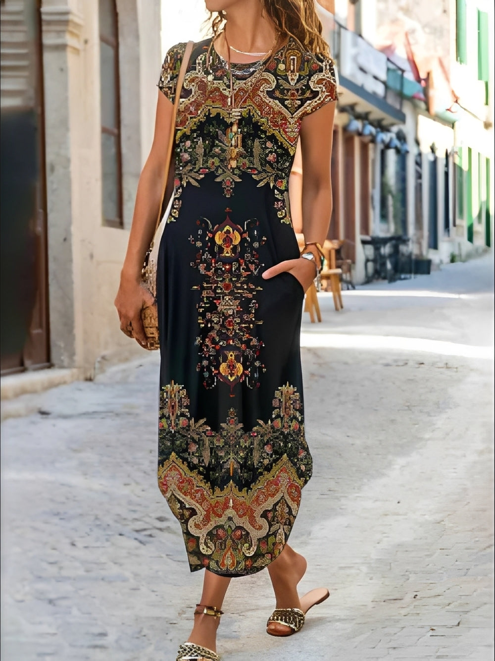 Mabel - Maxikleid mit Print und kurzen Ärmeln für Damen