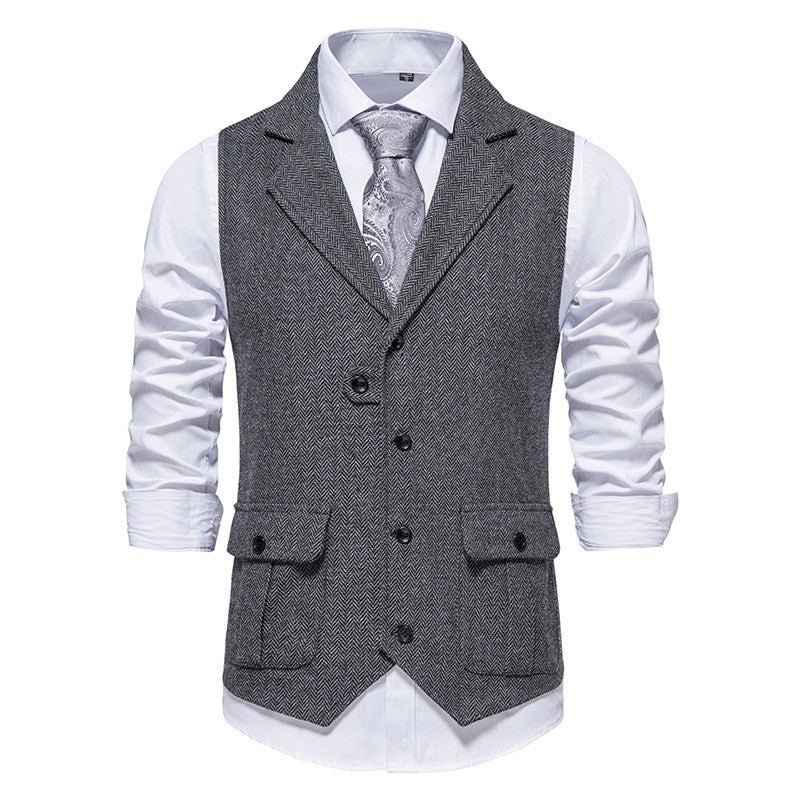 Rodney - Classic men's vest in single-breasted design with herringbone pattern