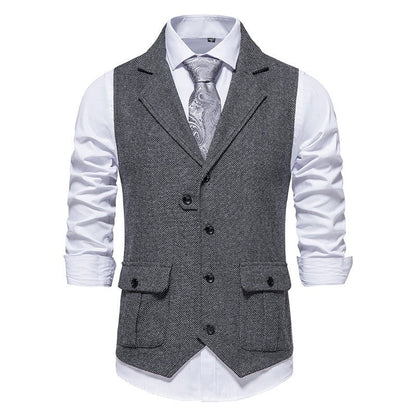 Rodney - Classic men's vest in single-breasted design with herringbone pattern