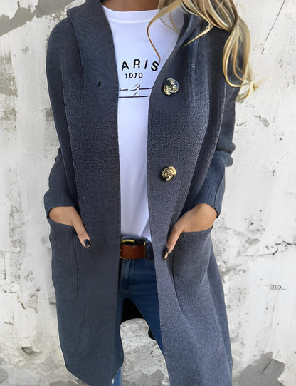 Kimmie - Bequemer langer Damen-Cardigan mit Kapuze
