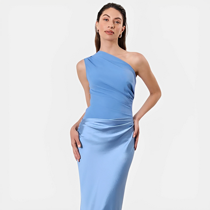 Tara – Stilvolles Kleid mit asymmetrischem Kragen und geradem Schnitt