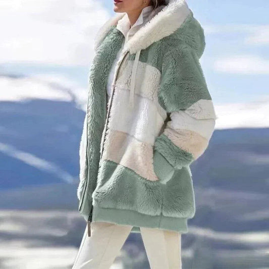 Alice – Flauschige Tweed-Kapuzenjacke mit Wollfutter