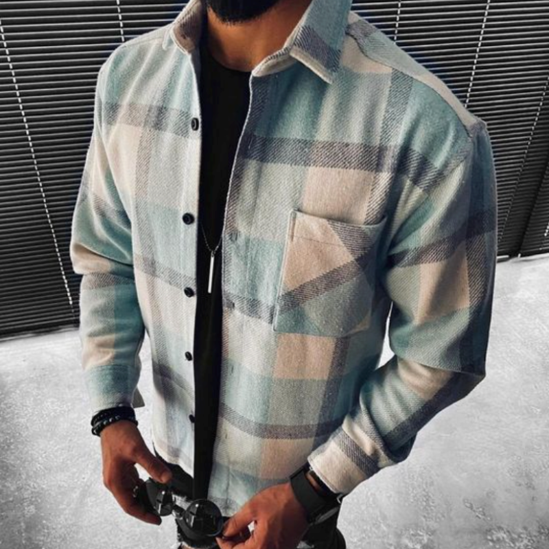 Ben – męska koszula overshirt w kratę z kieszenią na piersi