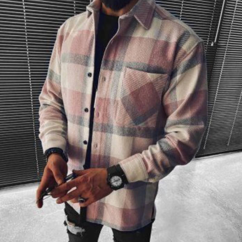 Ben – męska koszula overshirt w kratę z kieszenią na piersi