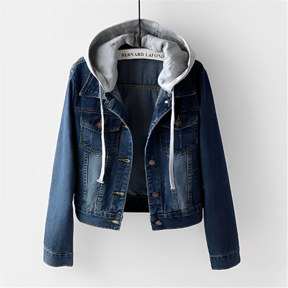 Adah - Lange Jeansjacke mit abnehmbarer Kapuze
