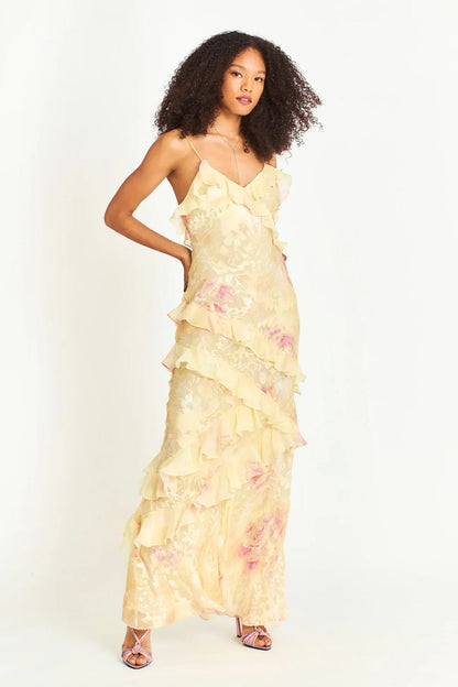 Talisa - Damen Maxikleid mit Volants, Elegant & Fließend