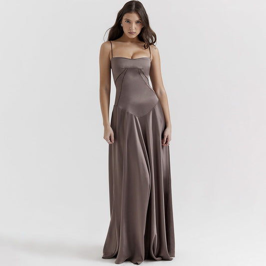 Cecily - Seidenes Maxikleid mit Spaghettiträgern