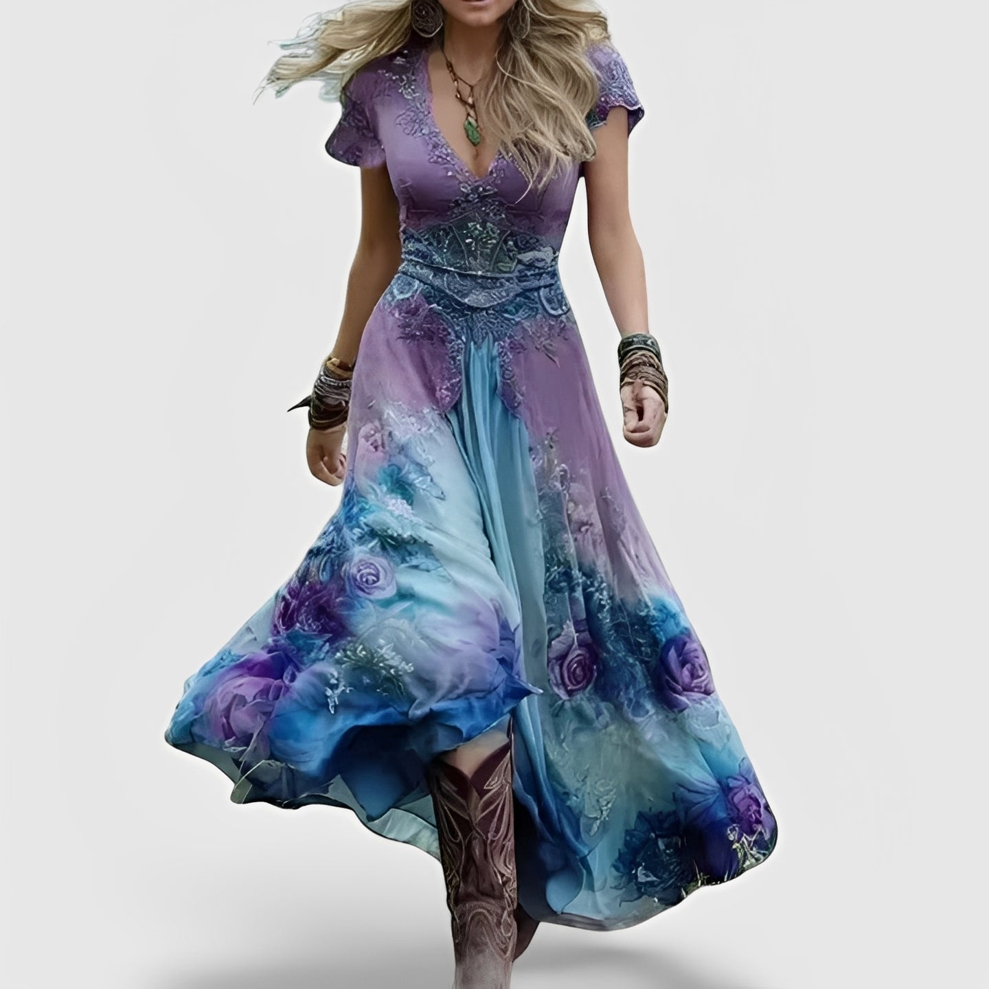 Lella – Stilvolles Kleid mit Bestickungen und V-Ausschnitt