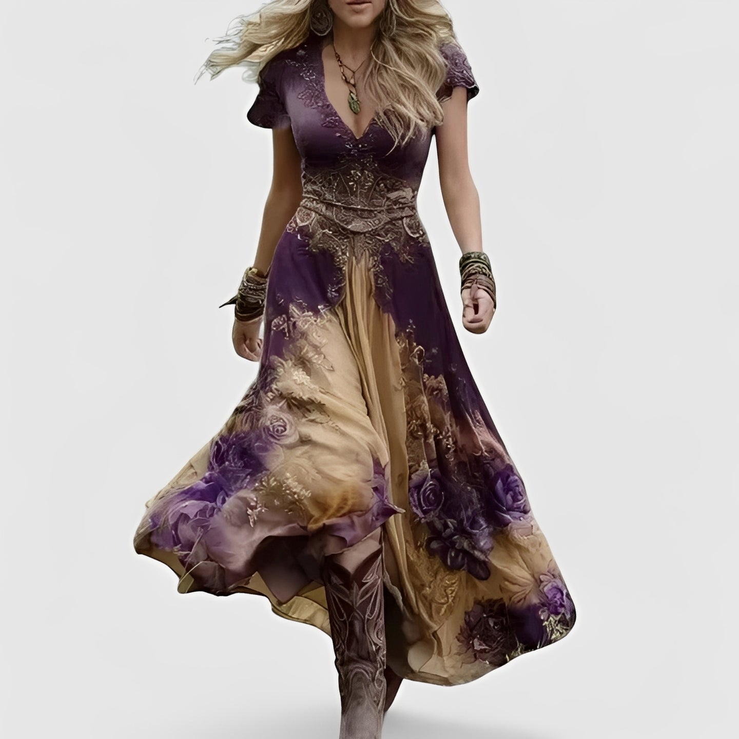 Lella – Stilvolles Kleid mit Bestickungen und V-Ausschnitt