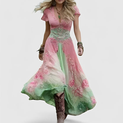 Lella – Stilvolles Kleid mit Bestickungen und V-Ausschnitt