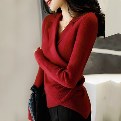 Myrtle - Ponadczasowy ukośny damski sweter o dopasowanym kroju