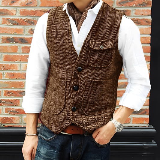 Matthew - Elegant tweed vest with pockets for men
