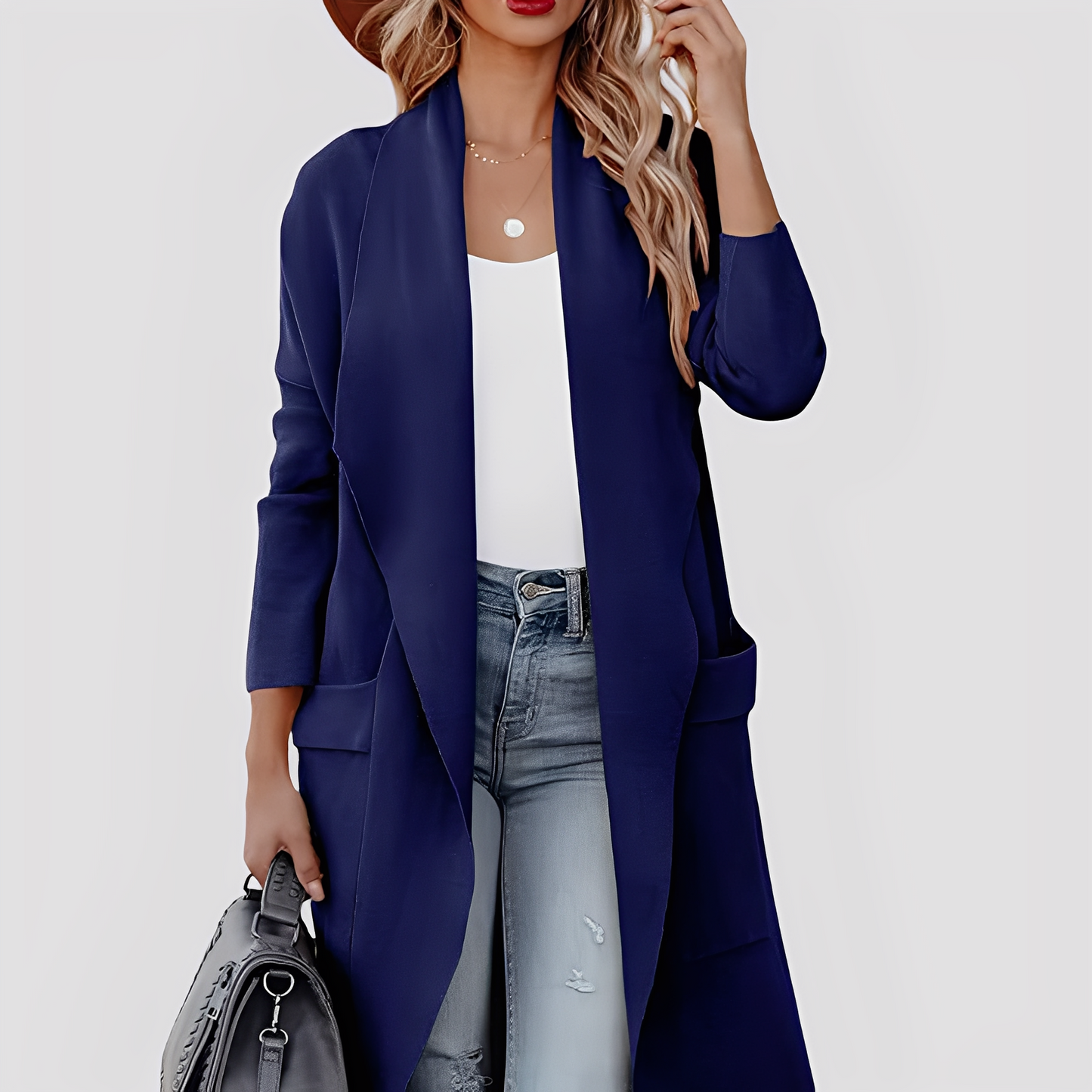 Chantal - Comfortable long tweed cardigan for women