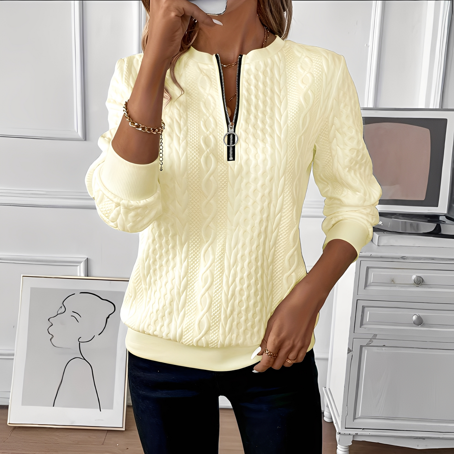 Chesley - damski sweter dzianinowy z zamkiem w nowoczesnym stylu