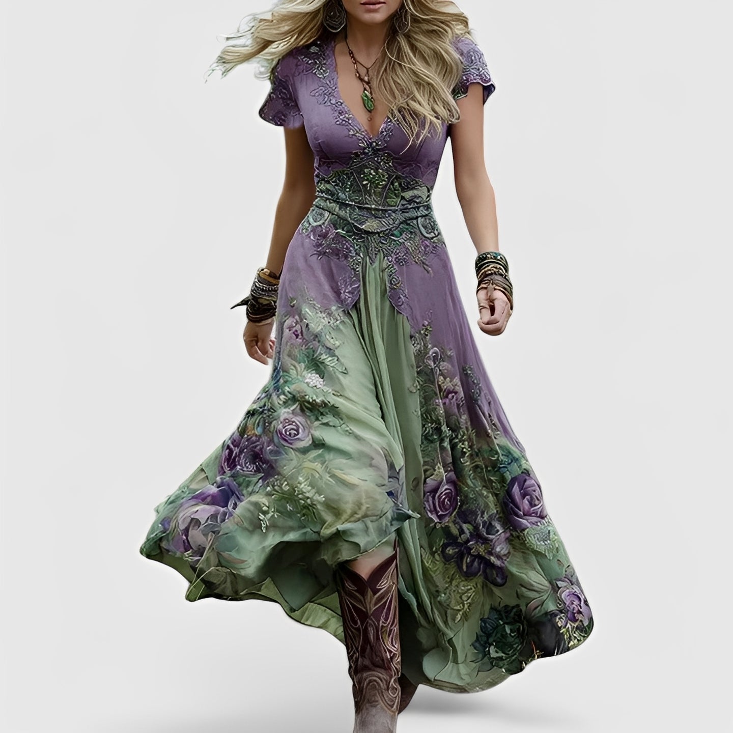 Lella – Stilvolles Kleid mit Bestickungen und V-Ausschnitt