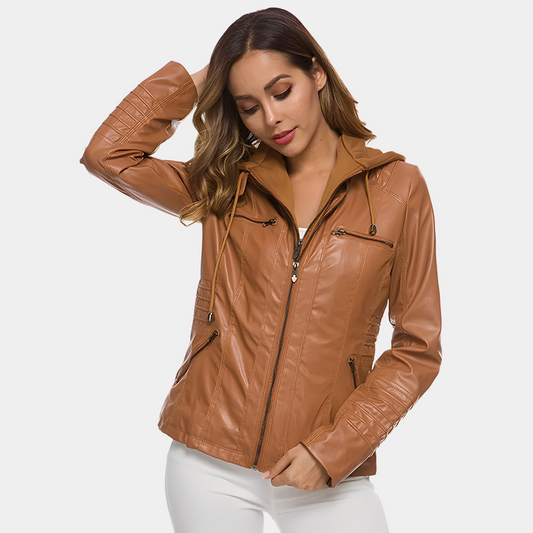 Jaylene - Veste en cuir pour femme à la mode, imperméable, avec capuche