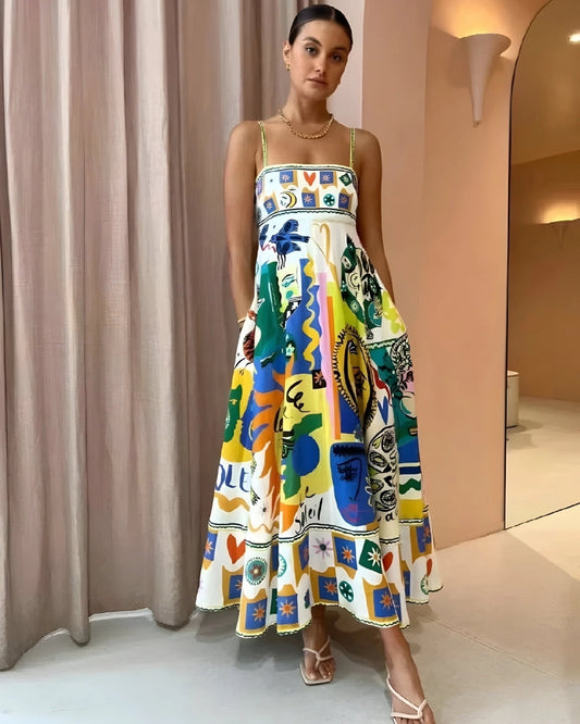 Chiara - Buntes Sommerkleid aus Leinen