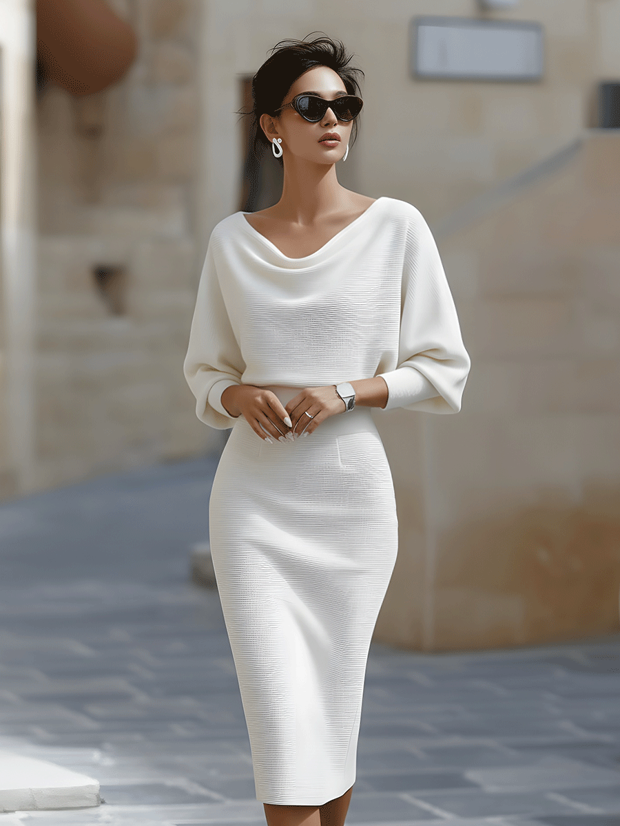 Wendy - Sophisticated Midi-Robe mit Drapékragen