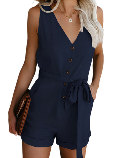 Malvina - Damen Jumpsuit ohne Ärmel mit V-Ausschnitt