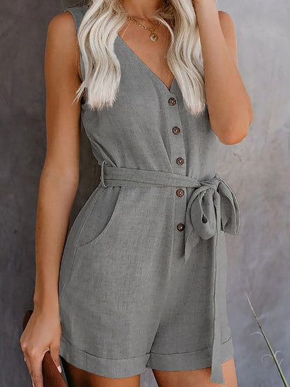 Malvina - Damen Jumpsuit ohne Ärmel mit V-Ausschnitt
