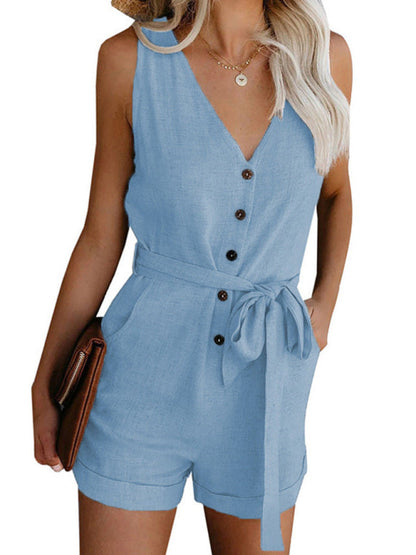 Malvina - Damen Jumpsuit ohne Ärmel mit V-Ausschnitt