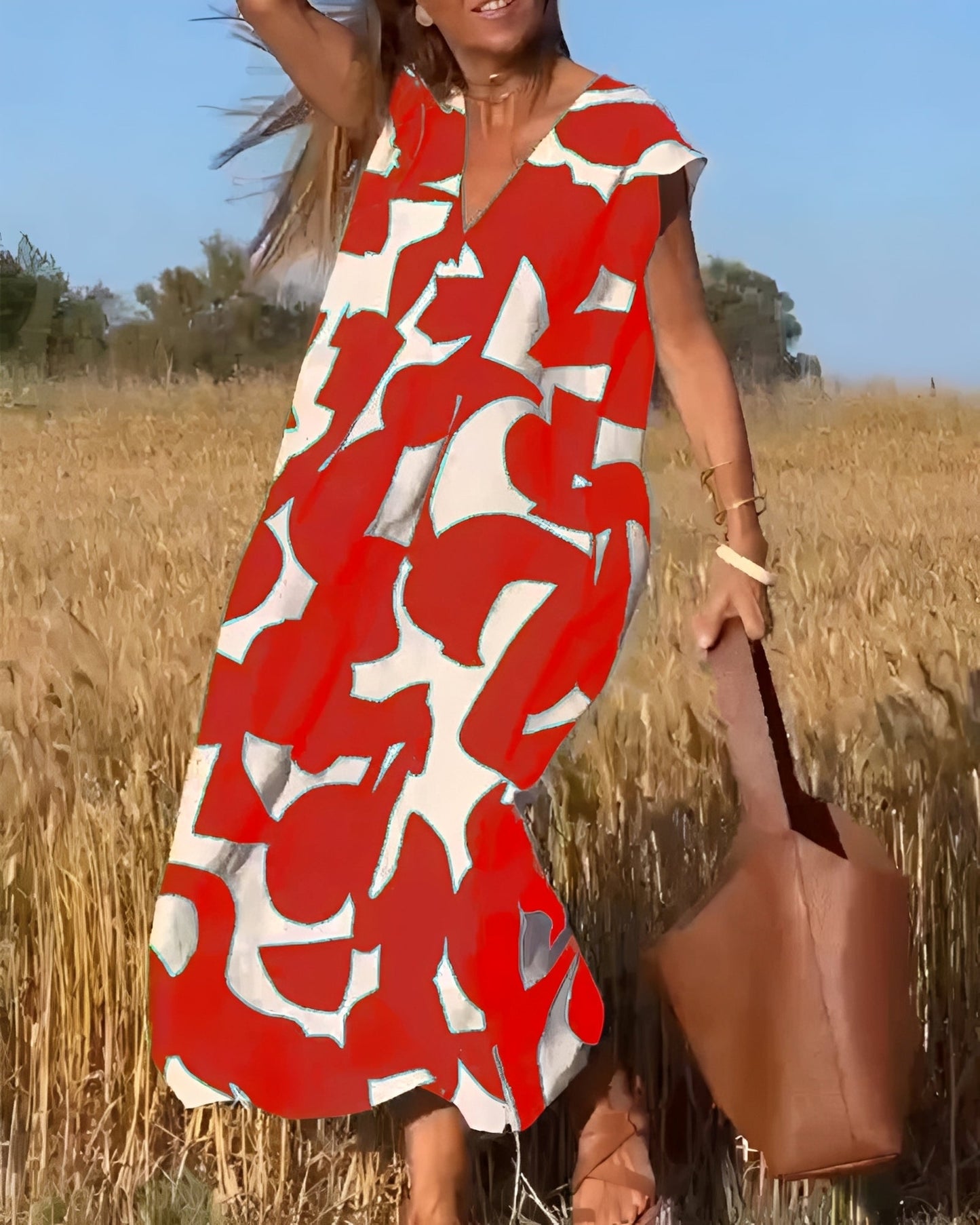 Darcie - Weites Damenkleid mit V-Ausschnitt