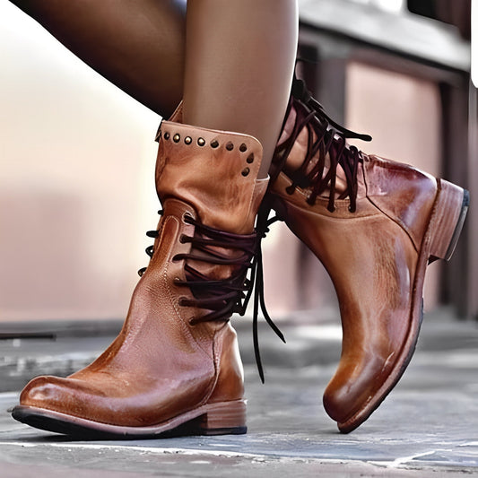 Lenora - Vintage-Leder-Damenstiefel mit kleinem Absatz