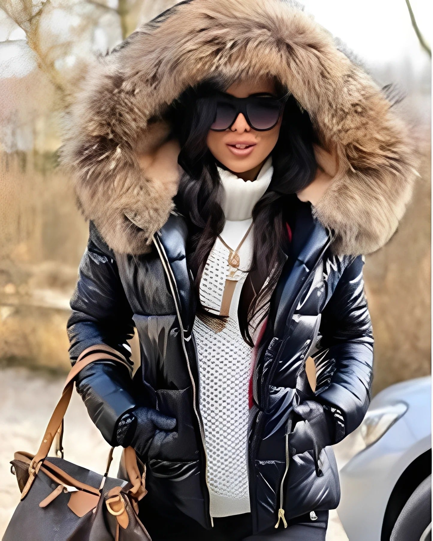Jessica - Glänzende Frauen-Daunenjacke mit Kapuze