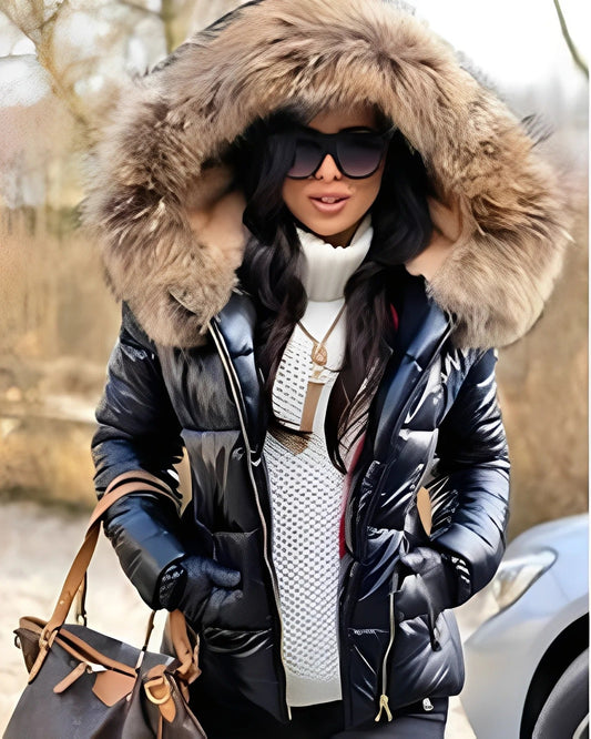 Jessica - Glänzende Frauen-Daunenjacke mit Kapuze