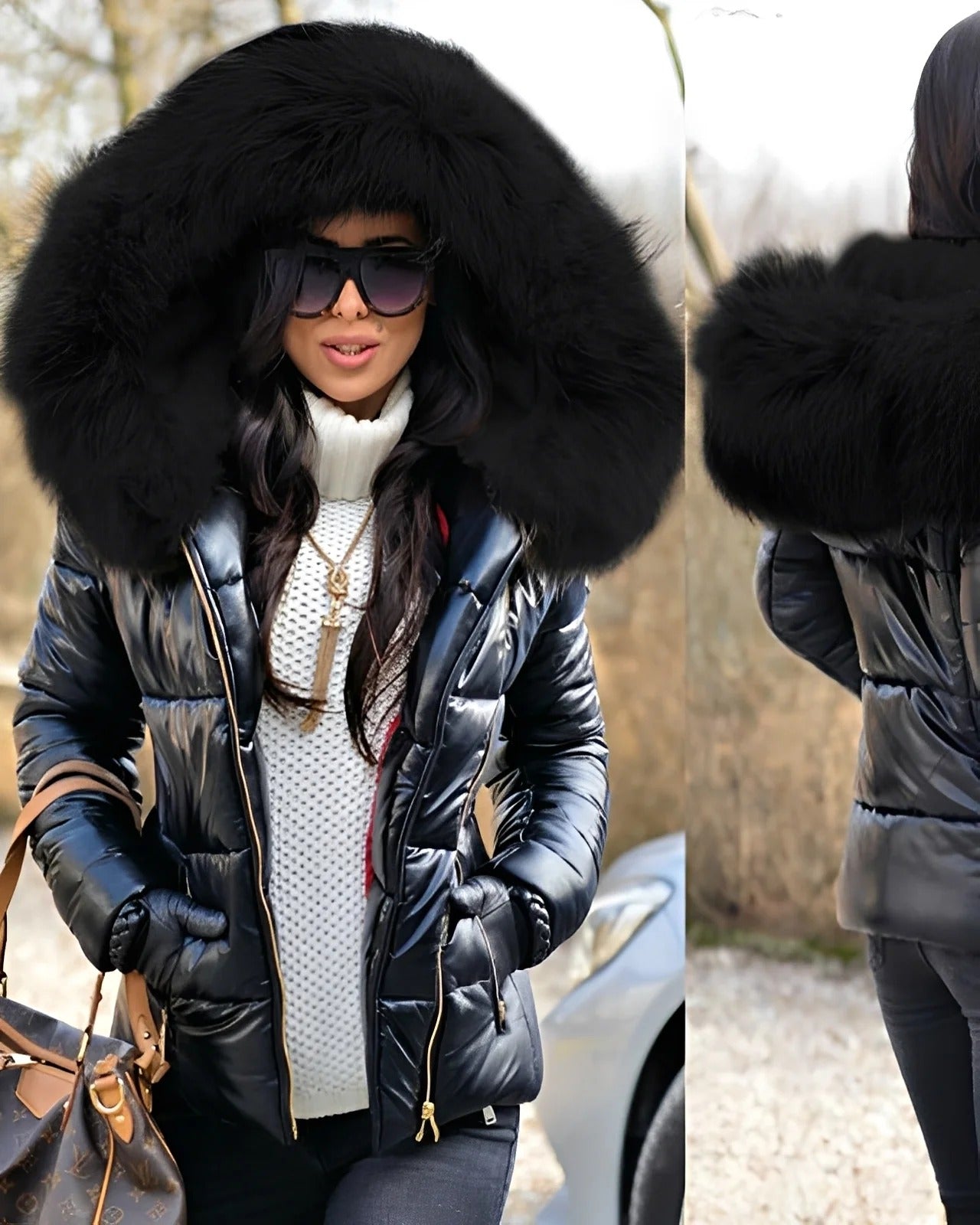 Jessica - Glänzende Frauen-Daunenjacke mit Kapuze