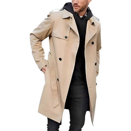 Jaycob - Versatile long men's trench coat with double-breasted button closure