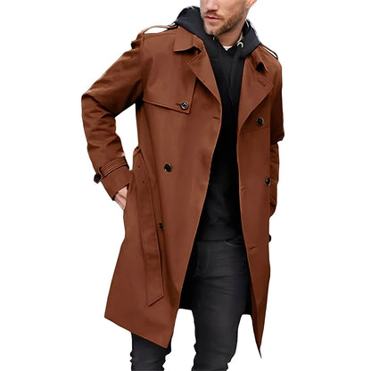 Jaycob - Versatile long men's trench coat with double-breasted button closure