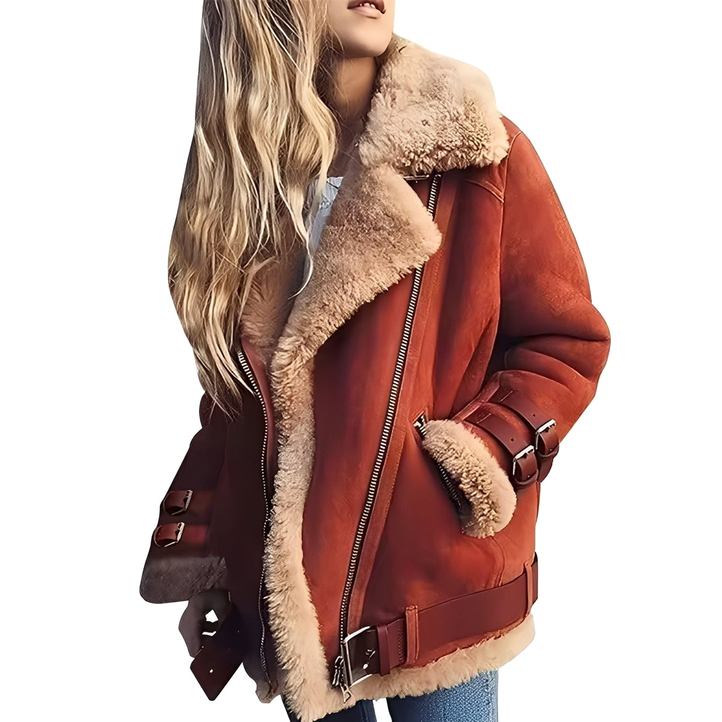 Jessie - Flauschige Damen-Bikerjacke aus Wolle mit Zipper