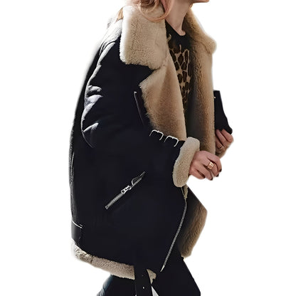 Jessie - Flauschige Damen-Bikerjacke aus Wolle mit Zipper