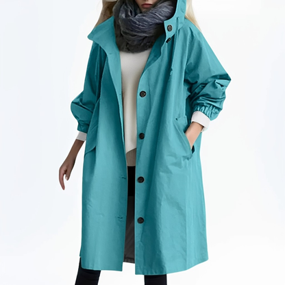 Shawna - Veste longue imperméable pour femme avec capuche