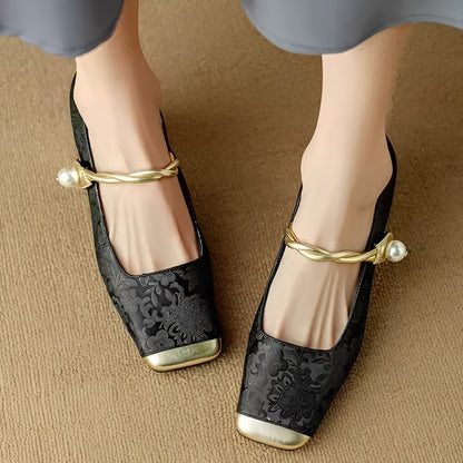 Evelyn - Stylové, ražené hedvábné sandály na podpatku pro ženy