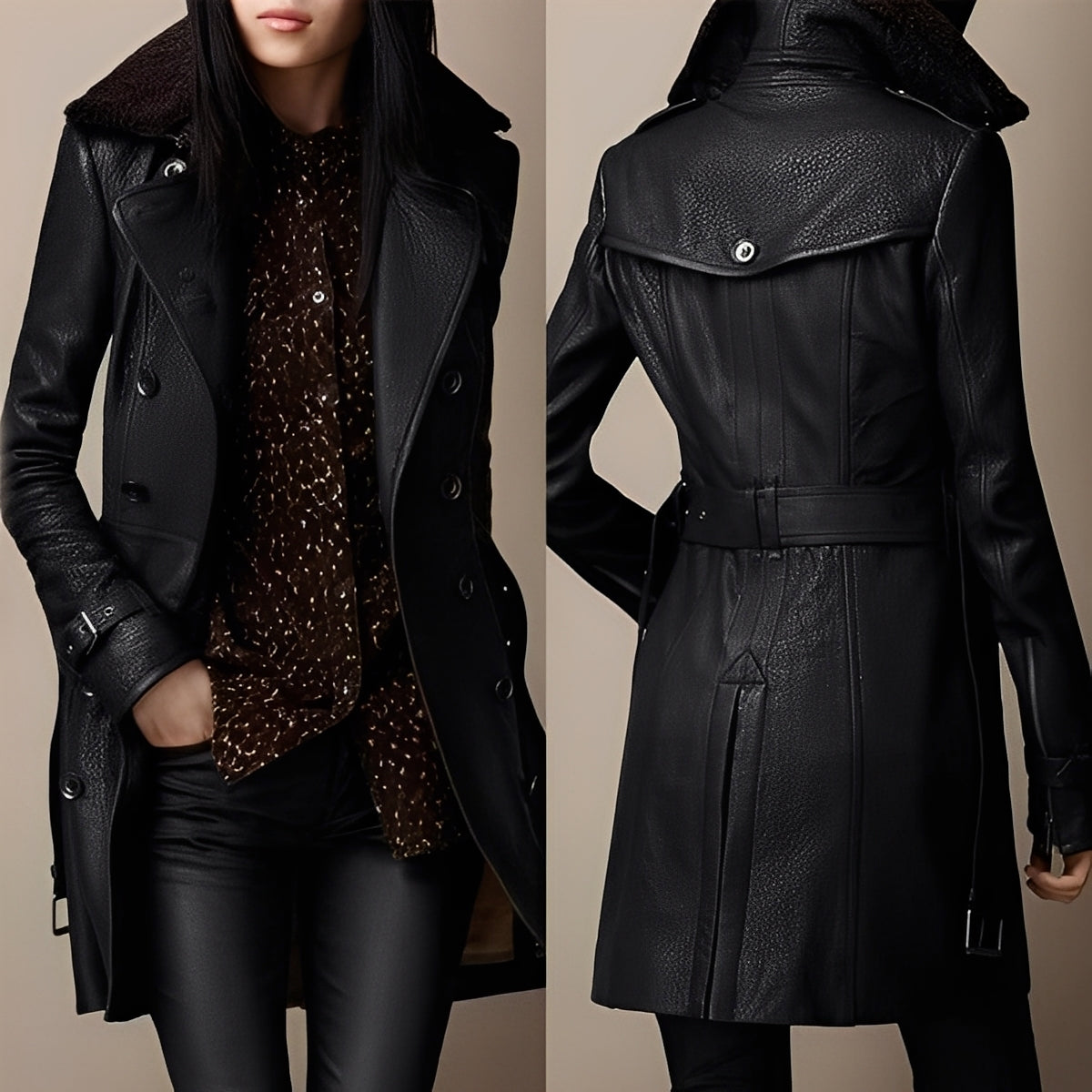 Rachael - Women's coat made of faux leather in modern style