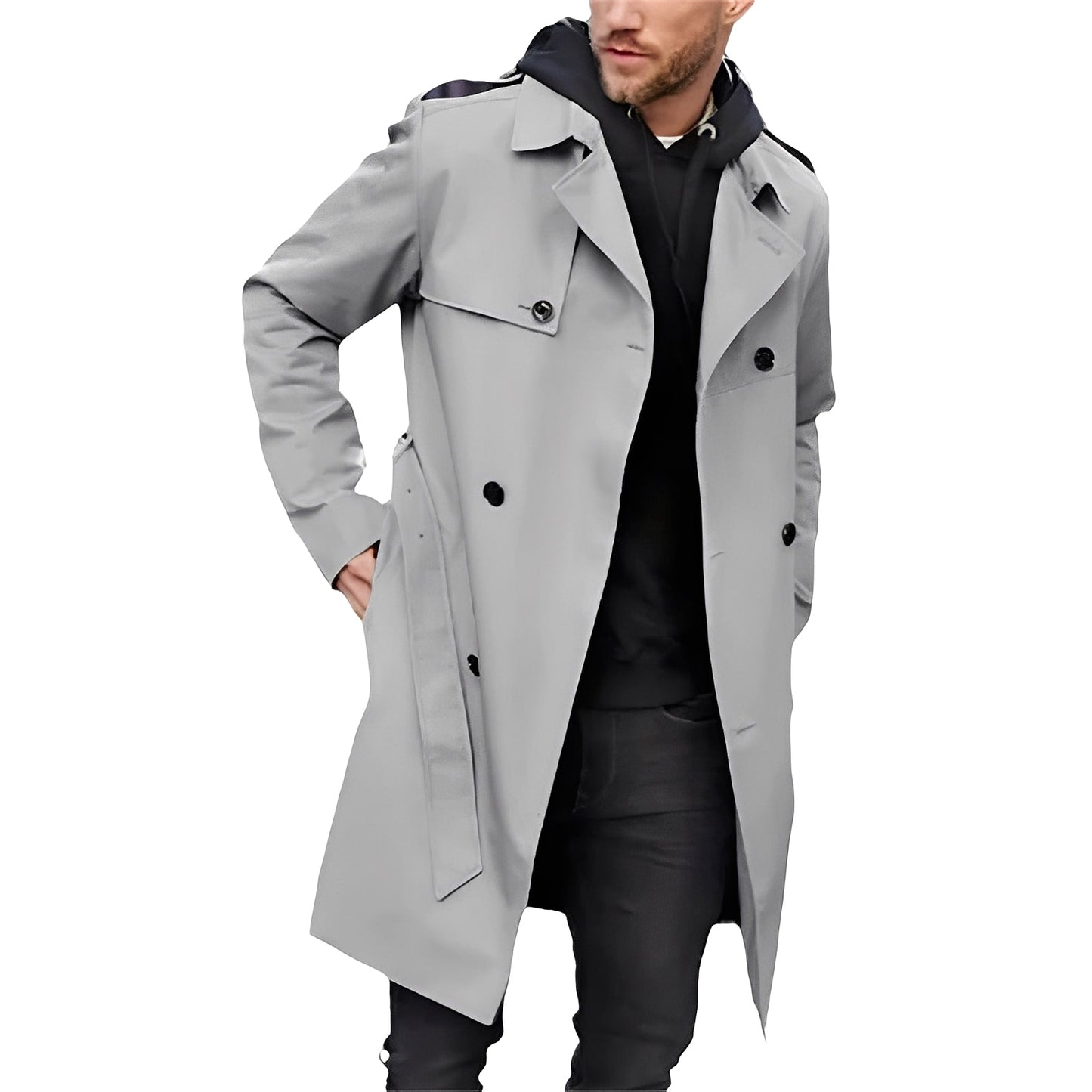 Jaycob - Versatile long men's trench coat with double-breasted button closure